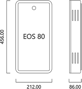 Dimensions of the Aura Model EOS 80 (212 x 456 x 86 mm)